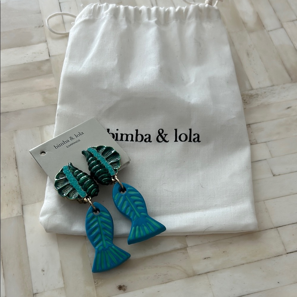 Bimba and Lola Blue and Green Fish Clip on Earrings